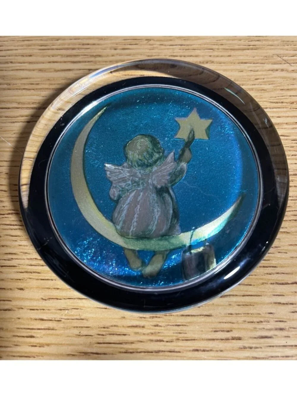 Vintage 1990s Via Vermont Glass Paperweight Angel Moon Star Marian Heath 1993